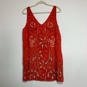 Beaded red sleeveless dress